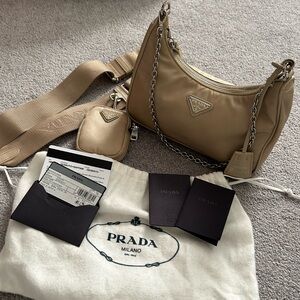 Prada Tan Nylon reedition  Bag with Accessories